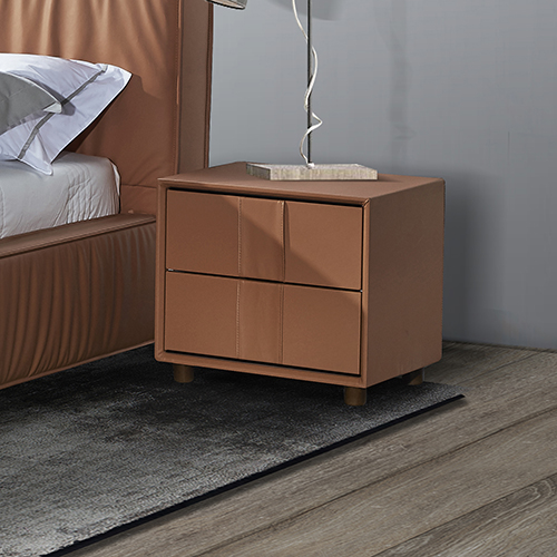 Louis Bedside Table MDF with Premium Leatherette Storage Space Two Drawers Wooden Legs